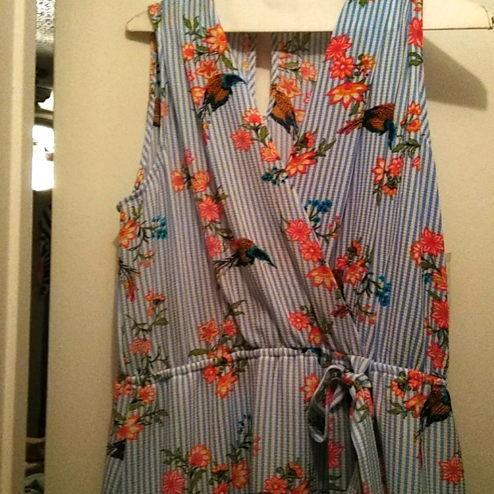 Flower and bird print dress